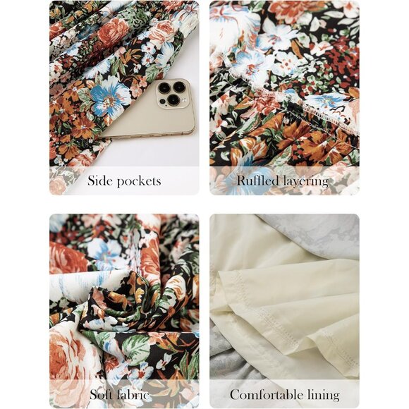 Versatile Floor Length Floral Maxi Skirt with Pleated Design for All Seasons - Picture 6 of 6